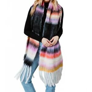 NEW PANACHE APPAREL striped fringe scarf in black multi
